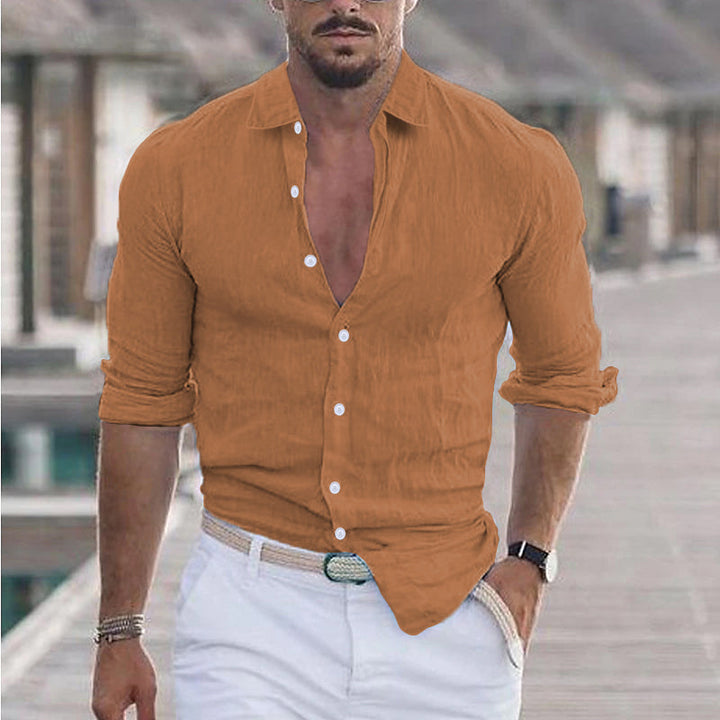 Camicia da uomo in lino con colletto risvoltato - Dino