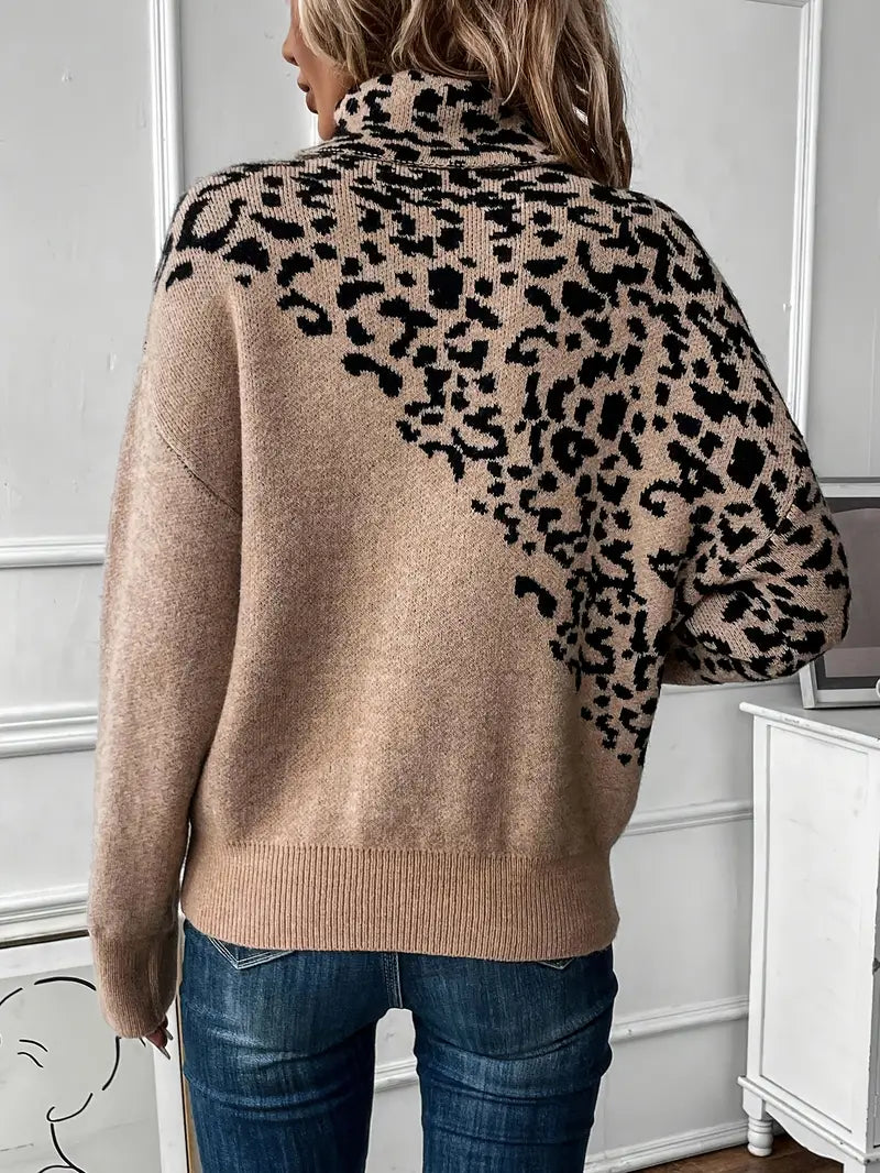 Beryl - Maglione con stampa leopardata e maglione a collo alto