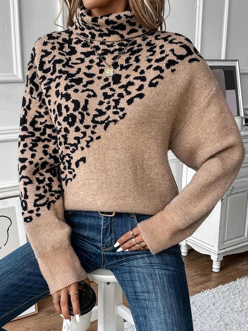 Beryl - Maglione con stampa leopardata e maglione a collo alto