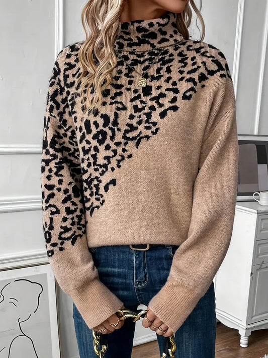 Beryl - Maglione con stampa leopardata e maglione a collo alto