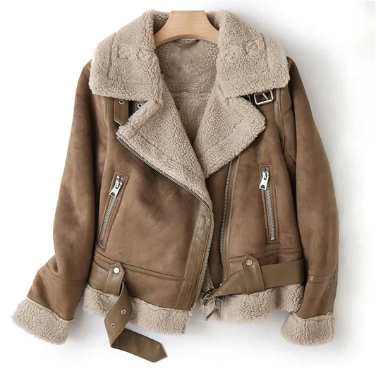 Macie - Giacca in pelle con fodera in sherpa