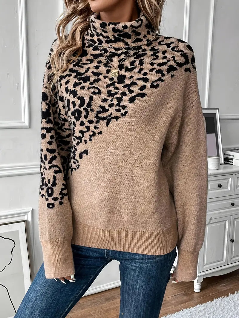 Beryl - Maglione con stampa leopardata e maglione a collo alto