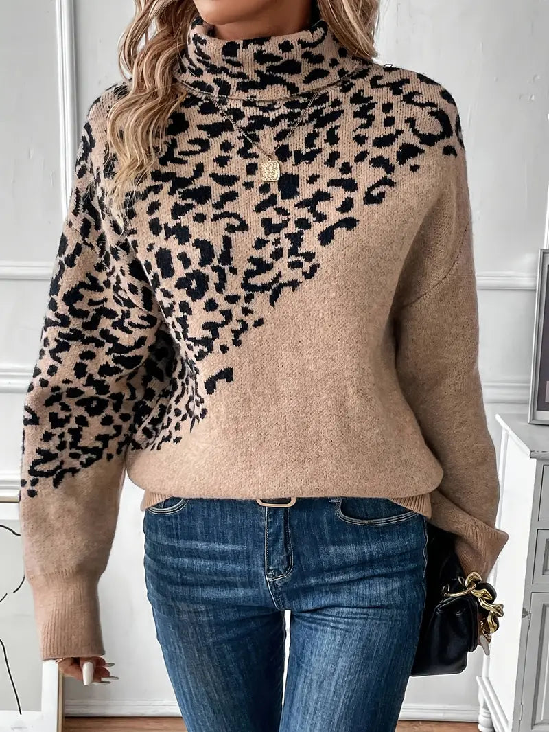 Beryl - Maglione con stampa leopardata e maglione a collo alto