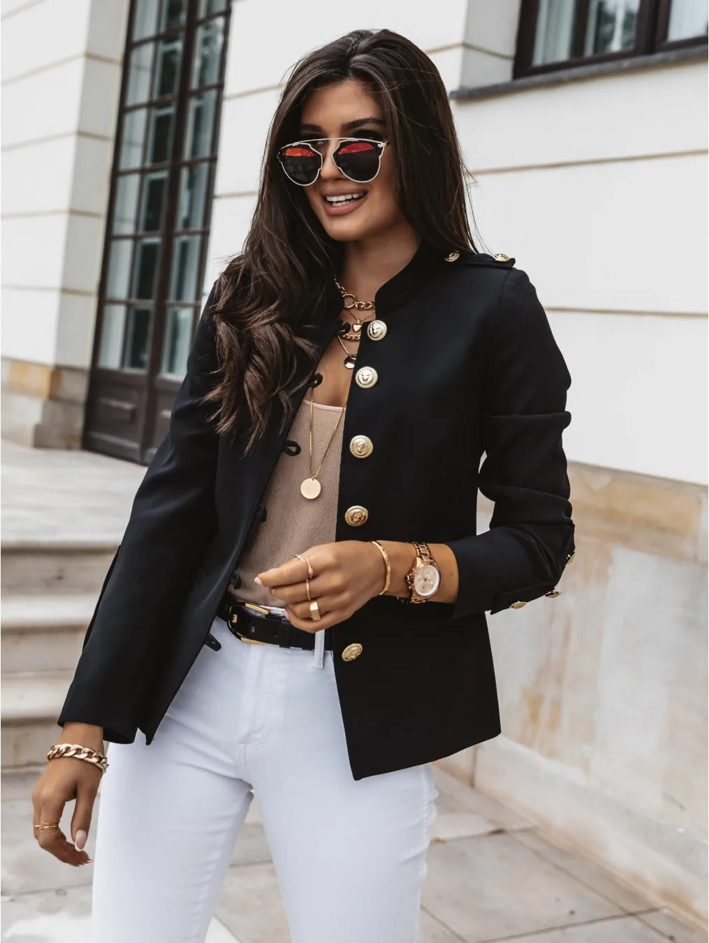 Martha - Elegante giacca blazer con scollo a O e maniche lunghe